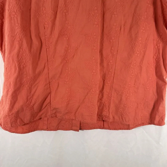 CJ Banks Blouse Women's 1X Orange Floral Button Up Short Sleeve Collared - Picture 9 of 9